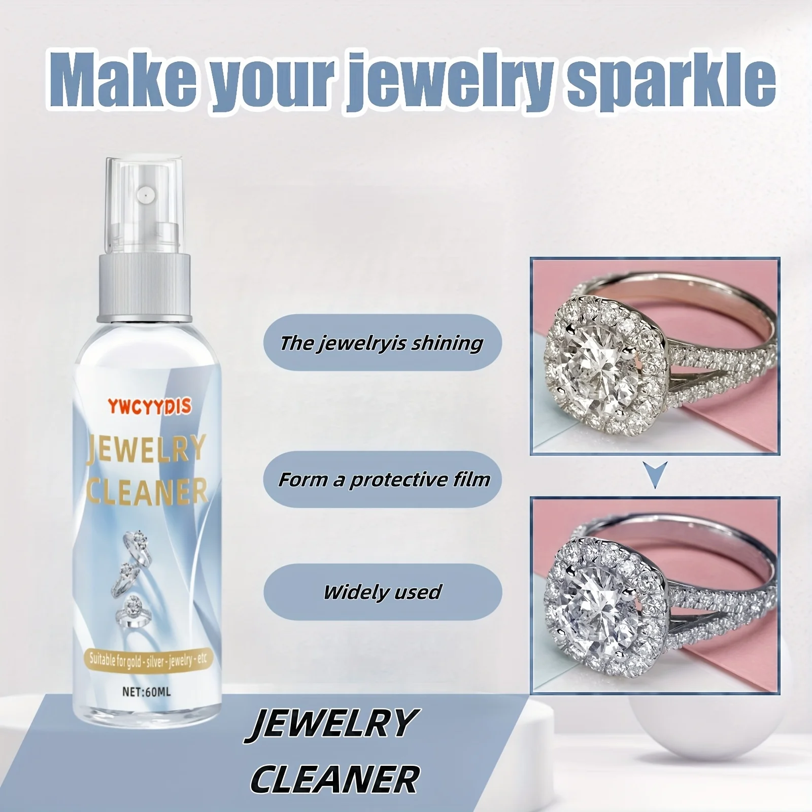 

1pc 60ml Pro Jewelry Cleaner Solution -Effective Tarnish & Oxidation Remover,Shine Enhancing Polish for Silvery,Platinum Jewelry