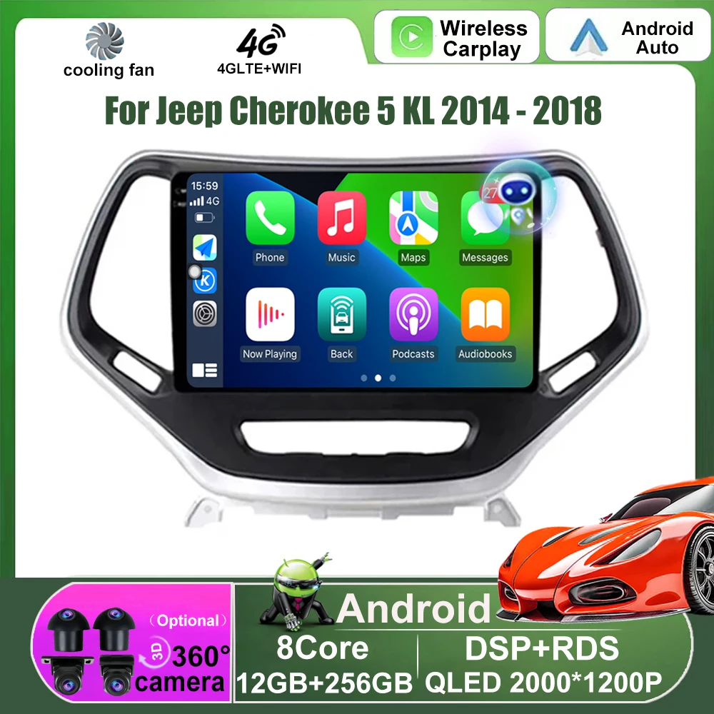 

10 Inch For Jeep Cherokee 5 KL 2014 -2018 Android Auto Car Radio Multimedia Video Player Navigation GPS 4G WIFI BT DSP Carplay