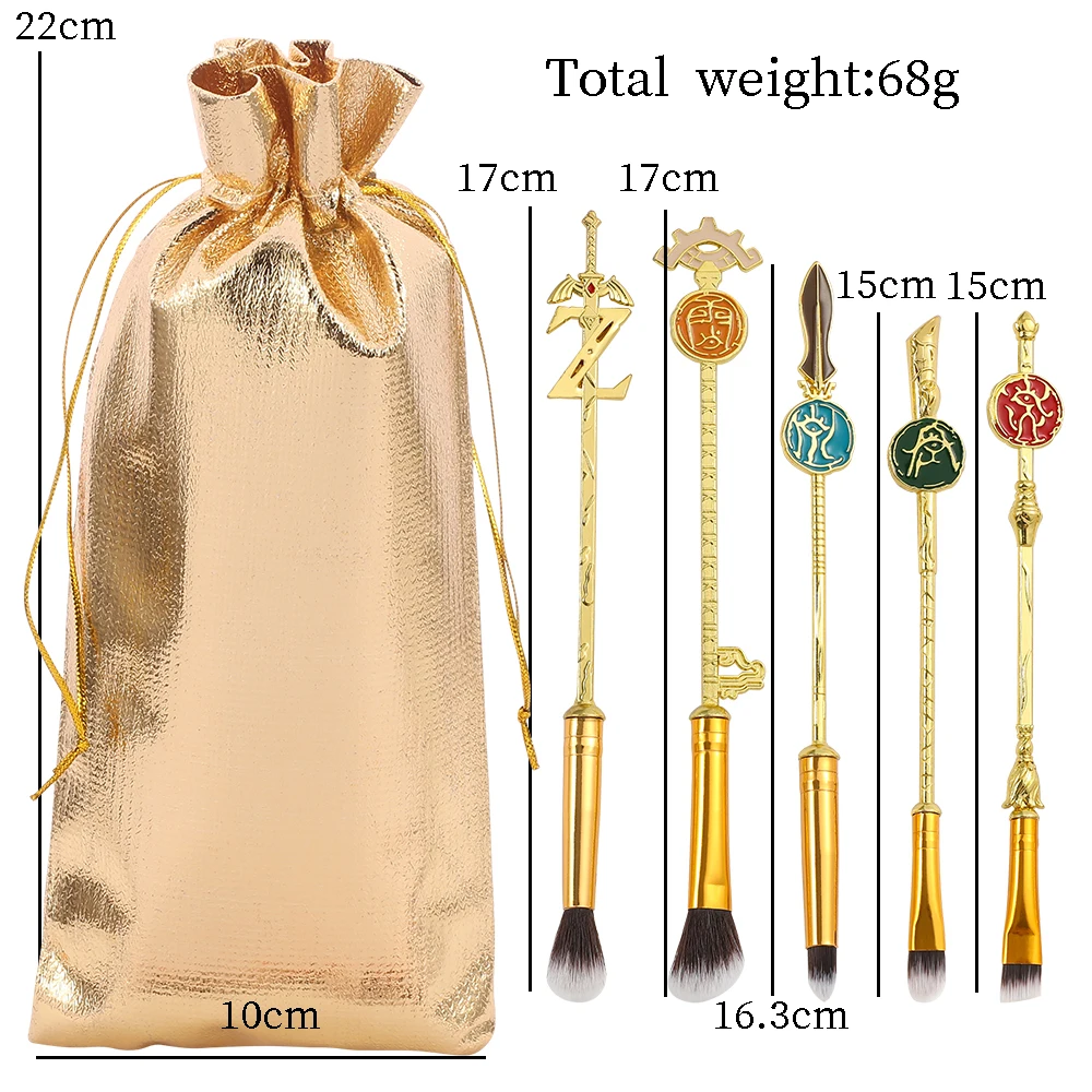 The Legend of Zelda Tears of the Kingdom Makeup Brushes Set, Cosmetic Powder, Eye Shadow Foundation, Beauty Makeup Tools, 5Pcs