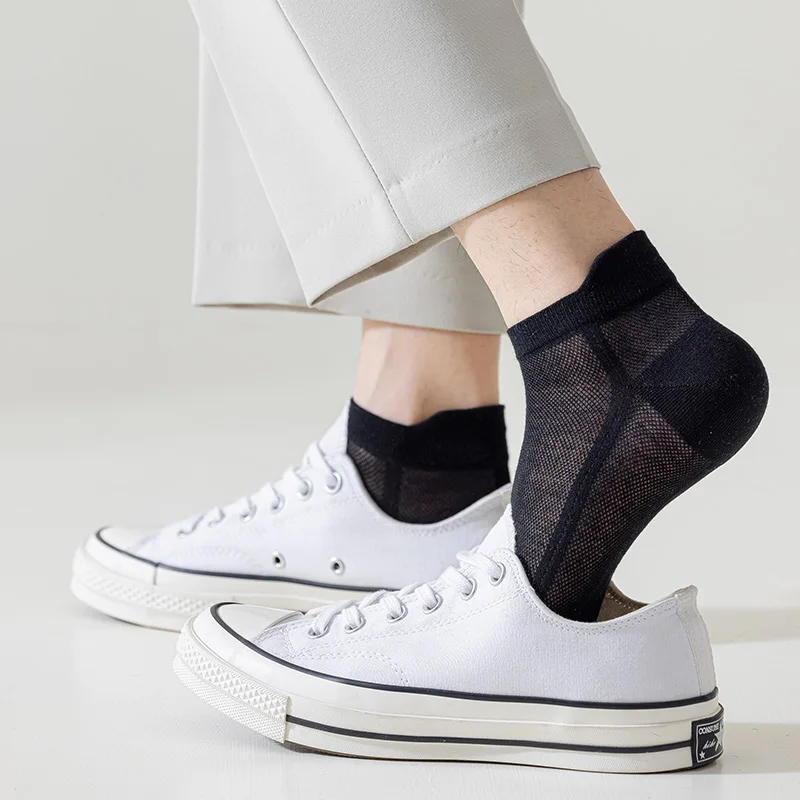 5Pairs Summer Men's Socks Breathable Solid Color High Quality Sweat-absorbing Low Cut Casual Sock Soft Comfortable Sports Sox