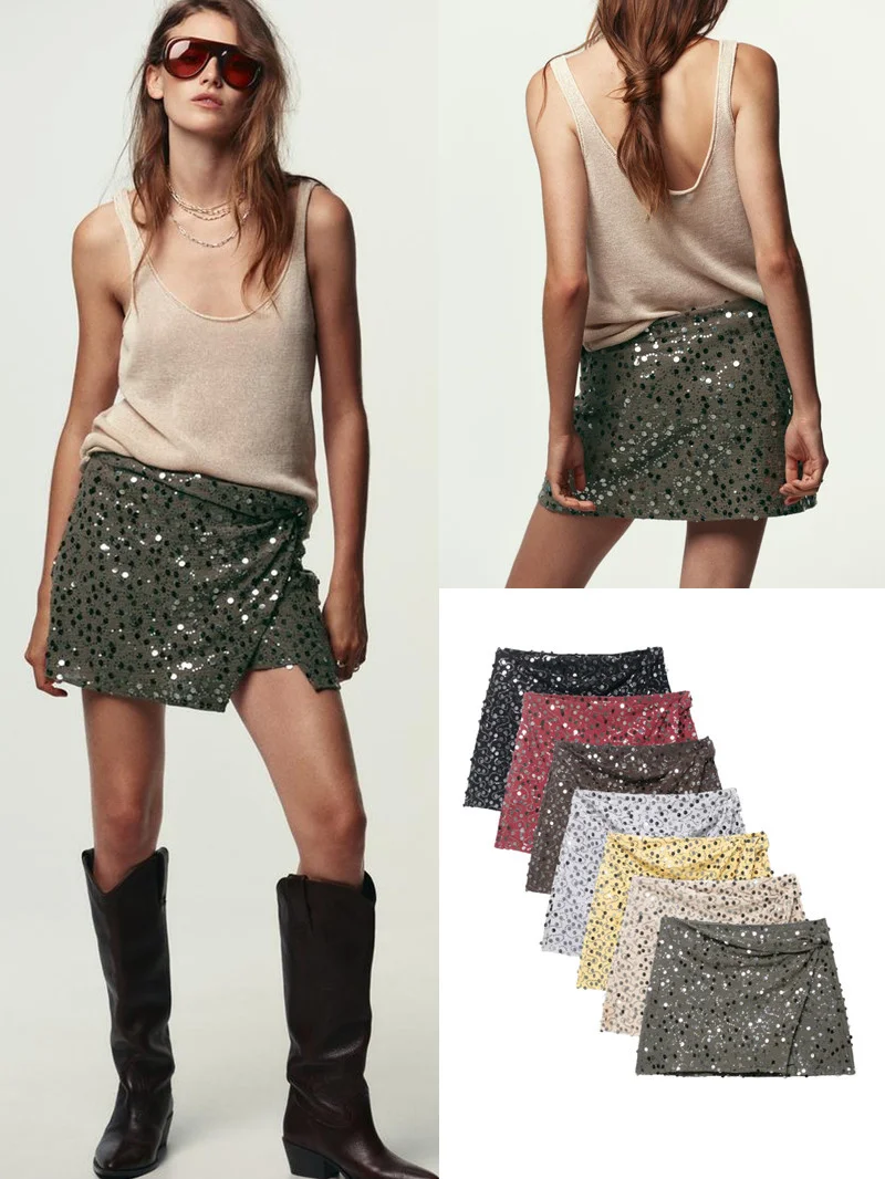 

Casual Glitter A-Line Skirt Asymmetric High Waist Commute Friendly New Autumn Winter Women's Faion f Body Skirt