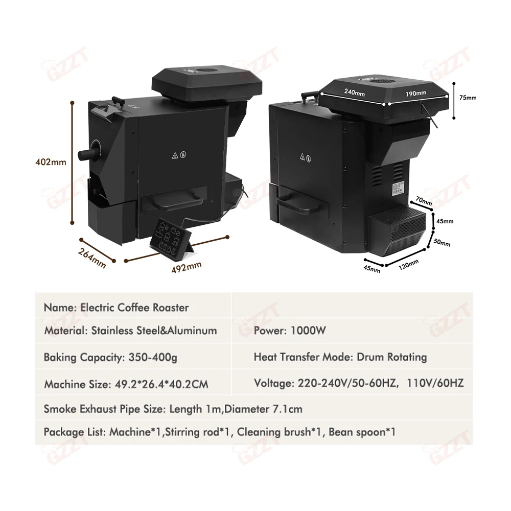 GZZT CBR mesin sangrai biji kopi otomatis, mesin pemanggang elektrik Roaster komersial dengan 3 biji 110V 220V