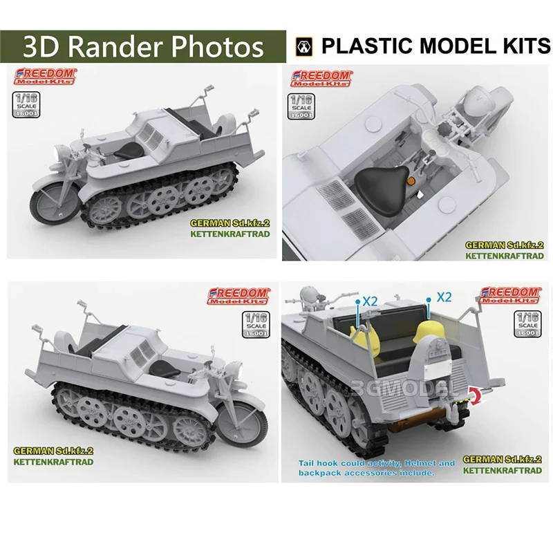 Kit Alemão Liberdade Assembleia Modelo, Sdkfz.2 Veículo Blindado Meia Trilha, 1:16, 16004