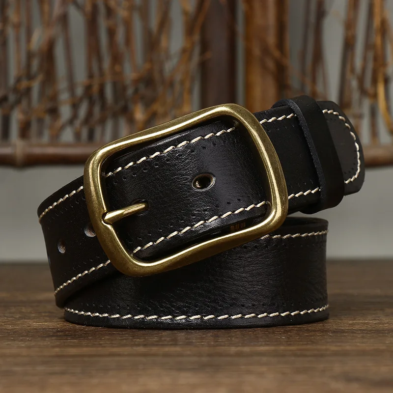 

3.8CM Pure Cowhide Belt Fashion High Quality Genuine Leather Men Belt Copper Buckle Strap For Male Casual Luxury Retro Belt