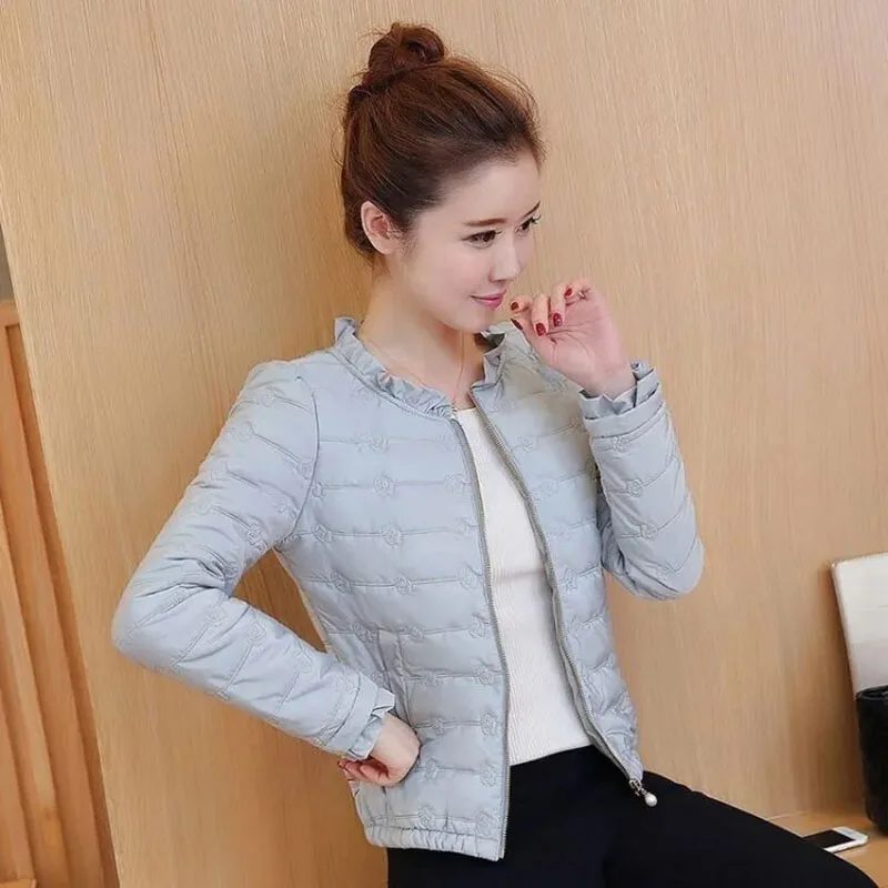 Cotton-padded Women\'s Ruffled Short Coat 2024 Winter Korean Female Wild Loose Small Cotton-padded Jacket Spring Slim Overcoat