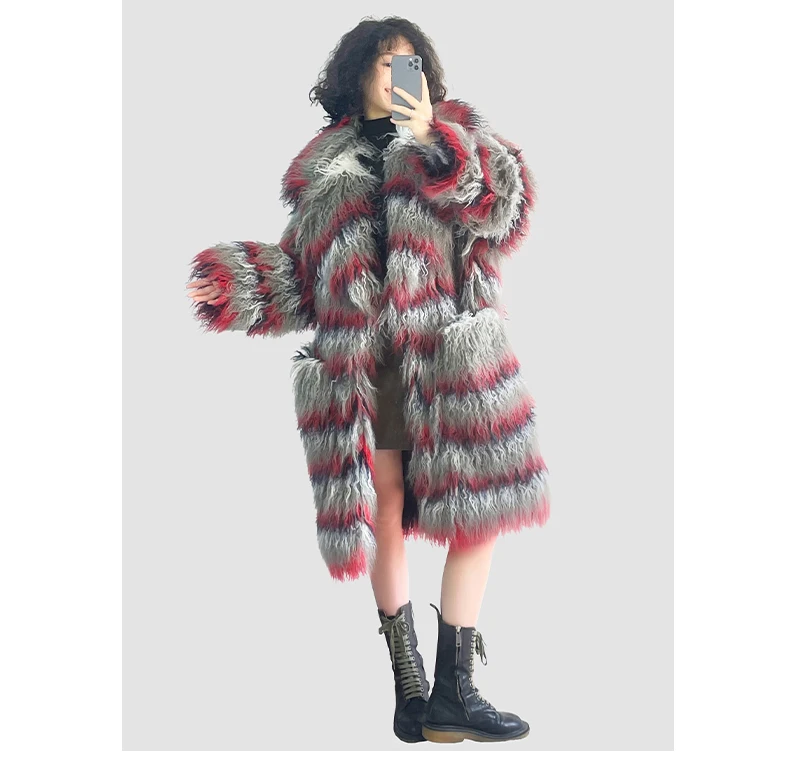 Fashion Gradual Change Color European Goods Fluffy Environmentally Friendly Sheep Fur Coat Faux Fur Wool Jacket Autumn Winter