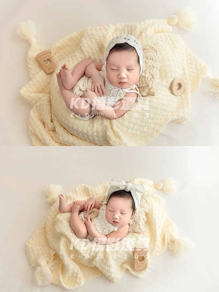 Photography props newborn clothing baby full term baby photography knitted clothing headdress tassel blanket 아기 코스프레