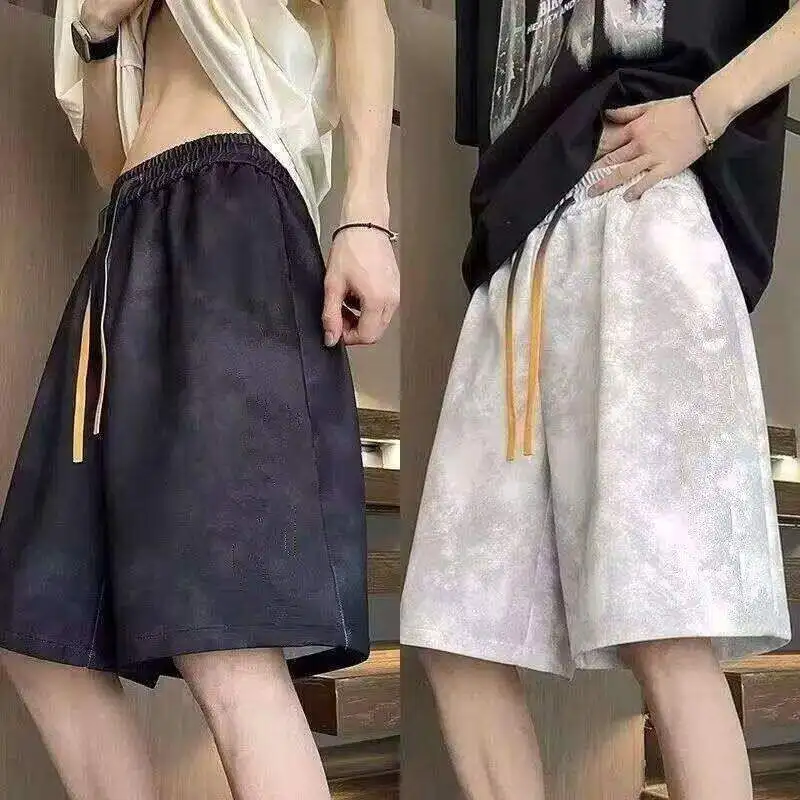 

Summer Thin Casual Men's Dyed Print Sport Shorts Loose Fit Five-Quarter Length City Walk Friendly Polyester Fiber Shorts