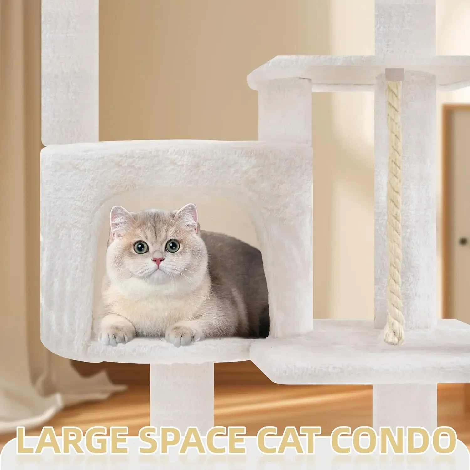 42.5'' Cat Tree for Indor Cats, Multifunctional Cat Tower with Cozy Condo, Perches, Scratching Posts and Hammock, Beige