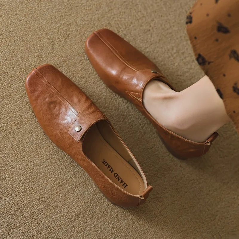 

Retro Casual Loafers Sheepskin Basic Loafers Simple Shoes Women‘s Spring Autumn Flats Slip On Basic Style Square Toe