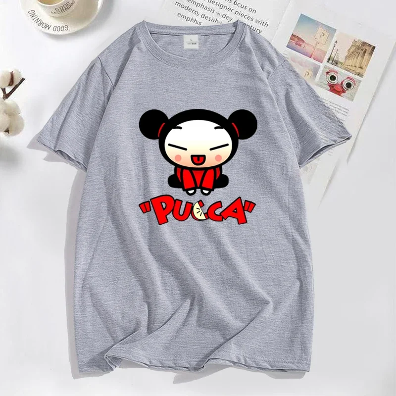 Funny Cartoon Pucca China Doll T-shirt Men Women Cute Graphic T Shirts Cotton Short Sleeve Men\'s Clothes Anime Tee Shirt