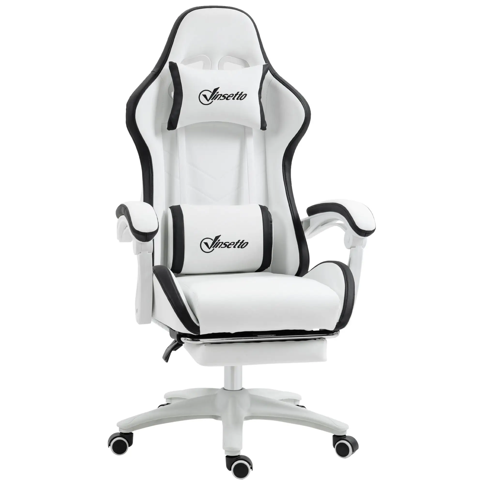Chaise de jeu Vinsetto avec 135 fonctions °   Repose-pieds inclinable en cuir PU 65x65x121-129 cm Blanc/Noir