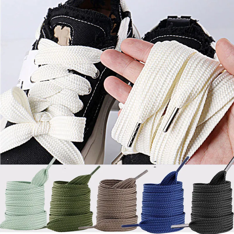1 paire de lacets plats épaissir tissage lacets de chaussures 2 cm de large 130 cm de longueur noir blanc lacets de chaussures Sneaker toile lacet accessoires