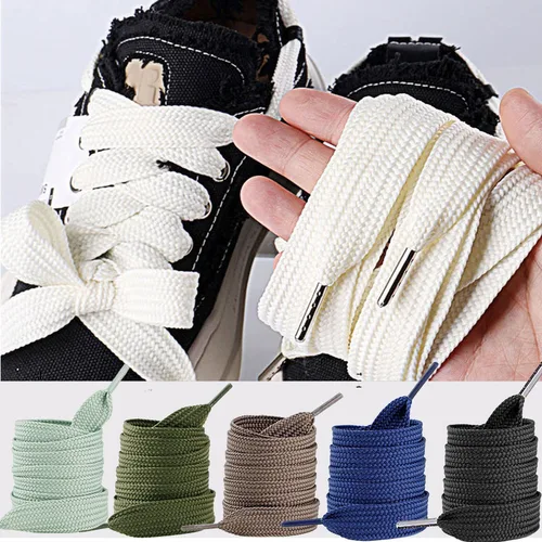 1 par de cordones planos, cordones de zapatos de tejido grueso, 2cm de ancho, 130cm de longitud, cordones de zapatos blancos y negros, accesorios de cordones de lona para zapatillas