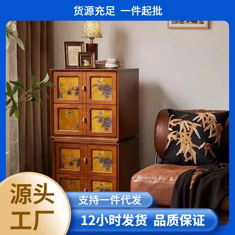 Solid wood fragrant cloud yarn medieval chest cabinet module combination living room Carmen new Chinese TV cabinet