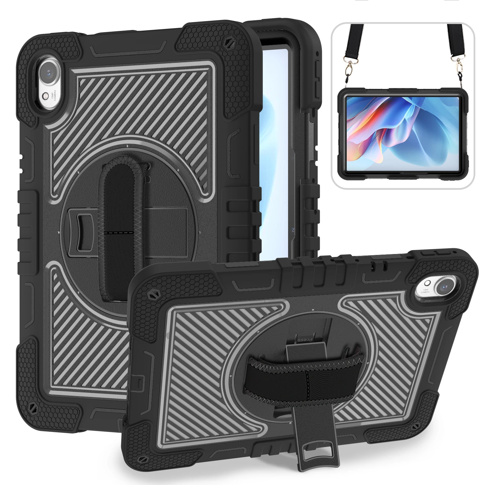 

360 Rotating Case For Huawei MatePad 11.5 S 2024 Pc Silicone Kickstand Cover 3-Layerts With Hand Shoulder Straps Shockproof Capa