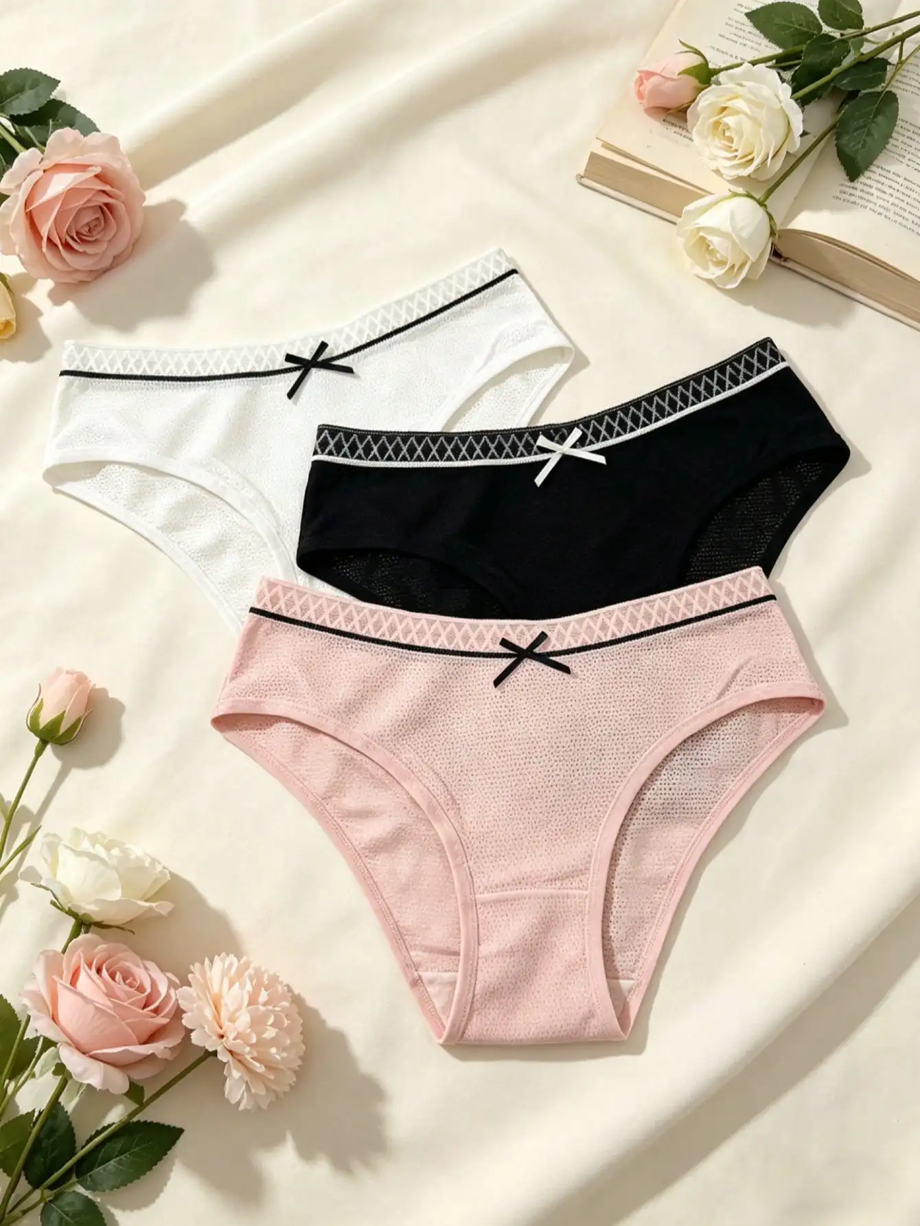 3 PCS women's panties cute butterfly knot cotton panties, low waist soft and comfortable underwear suitable for daily commuting,