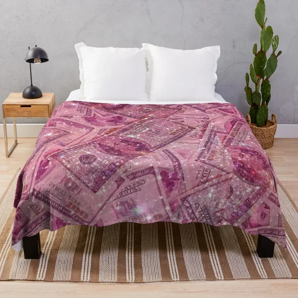 

pink money wallpaper - aesthetic Throw Blanket Plush Cute Plaid Blankets