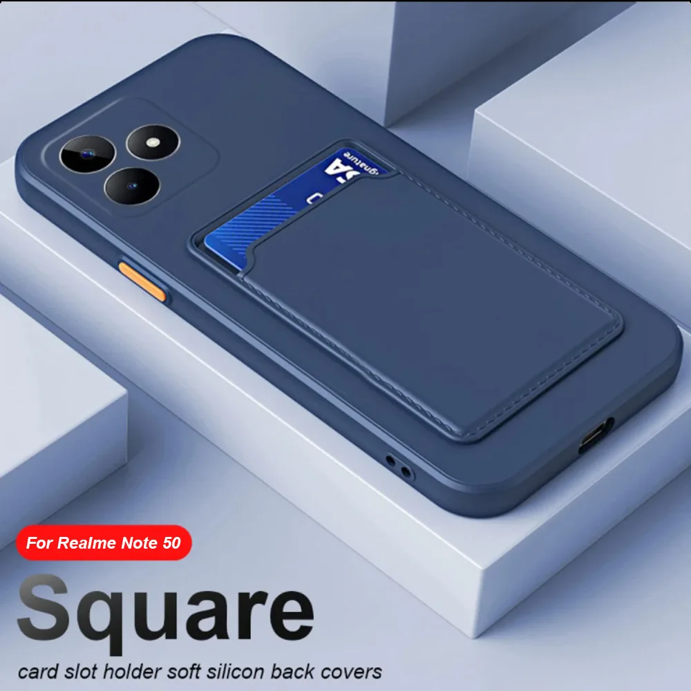 For Realme Note 50 Case Card Slot Holder Square Silicon Coque Cover Realmi Note 50 Note50 Realmenote50 Shockproof Shell Fundas