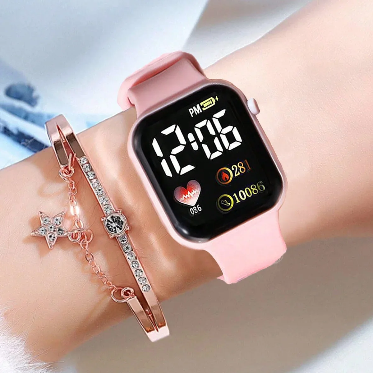 Sifang Caring Girl Electronic Watches And 4 Pearl Butterfly Love Jewelry Set Cute And Romantic