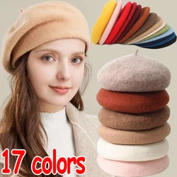 Winter Women Wool Berets French Artist Style Warm Beanie Hat Retro Plain Beret Solid Color Elegant Lady All Matched Autumn Caps