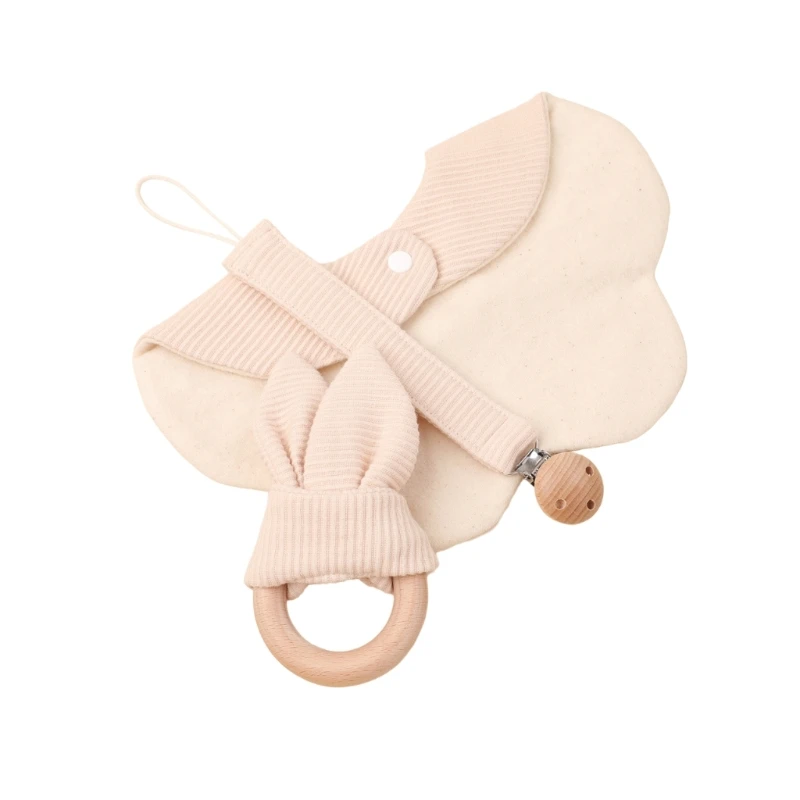 3Pcs/Set Baby Product Including Drooling Apron Teething Ring & Pacifier Clip Cotton Saliva Towel Feeding Bibs Teether