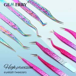 Pinzas Gemerry para extensión de pestañas, puntas de fibra superdura de acero inoxidable coloridas, herramienta de maquillaje antiestática de alta precisión