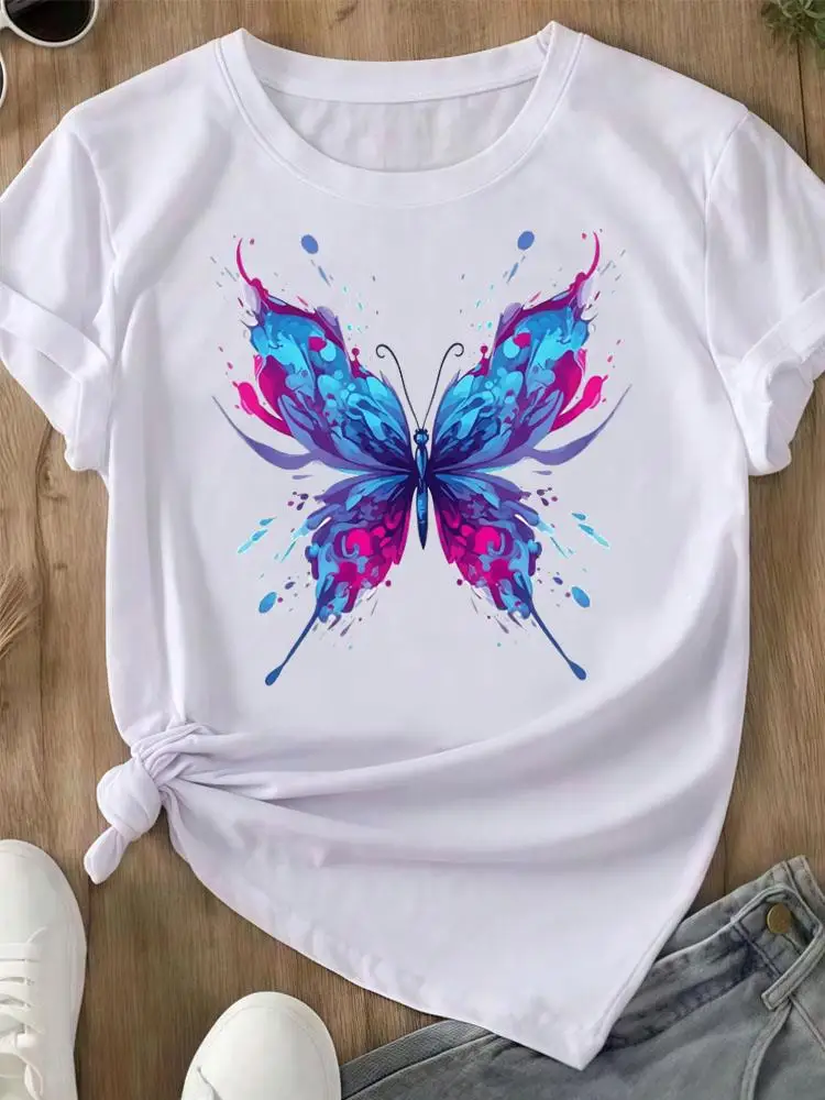 

Graphic T Top Cute Lady Female T-Shirt o-neck Tee Print Fashion butterfly trend cute Women Shirt Short Sleeve T-shirts