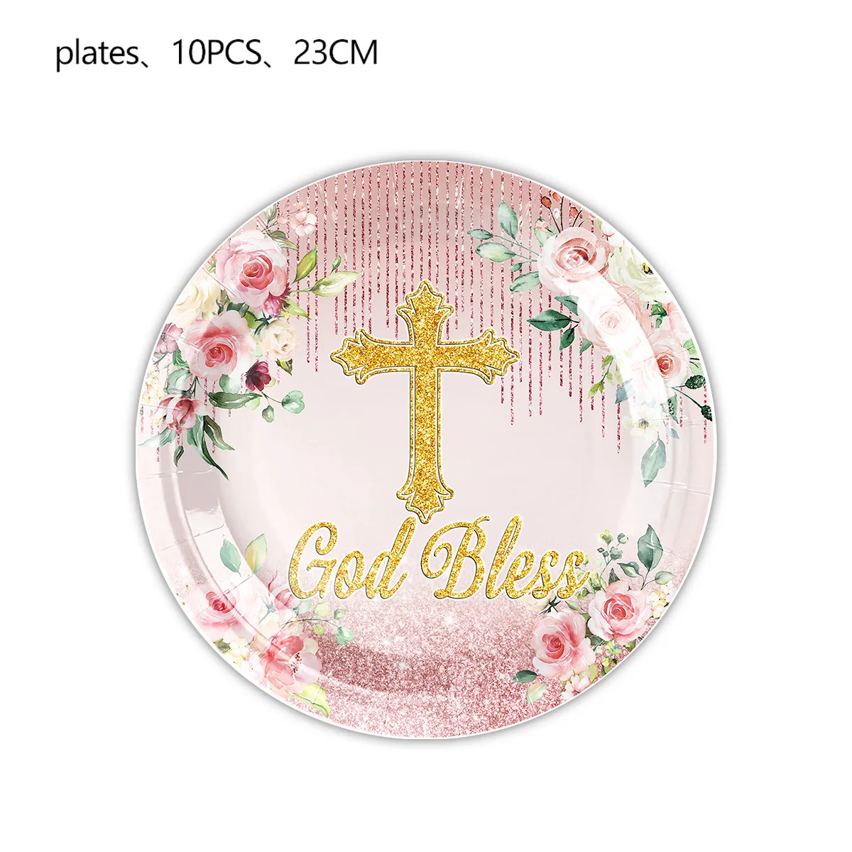 God Bless Tableware Baby Christening Girls Decorations Pink Cross Christening Tablecloth Christening Trays and Napkins Party Sup