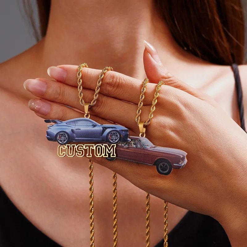 

Персонализированное цветное ожерелье в автомобильном стиле с изображением, из нержавеющей стали, с подвеской с именем на заказ и цепочкой-веревкой, для мужчин и женщин, ювелирные изделия