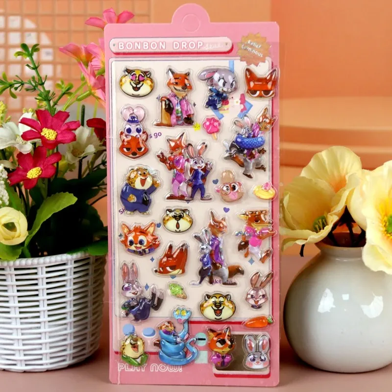 Adesivos de Cristal 3D Zootopia, Decorações de Filme Infantil, Presentes de Ano Novo, Decorações Circundantes