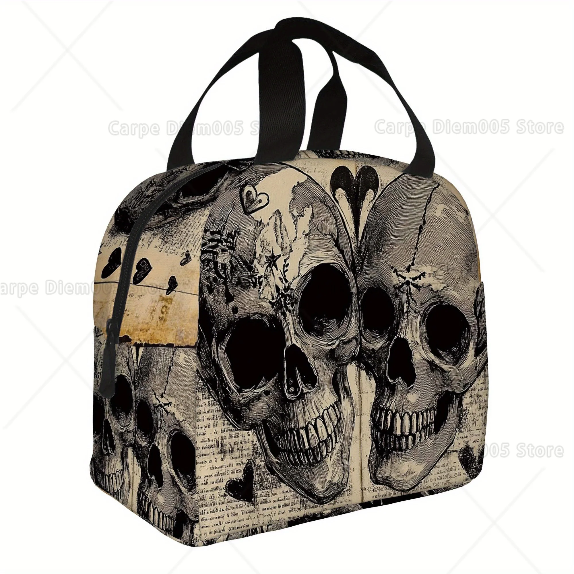 

1 шт., винтажные черепа в романтическом стиле. Термосумка с принтом, изолированная сумка, не пригодна для контакта с пищевыми продуктами, подходит для дома, ресторана
