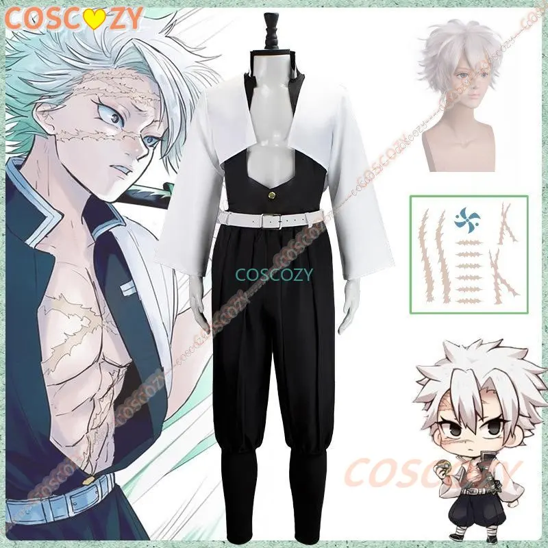 Costume de Cosplay de Dessin Animé Kendazugawa Sanemi Wind Hashira, Ensemble Complet avec Perruque et Autocollants