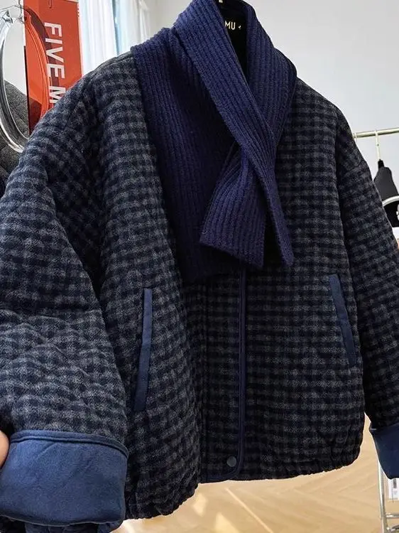 

Korean Style Short Quilted Cotton Jacket Women's Loose Slim Fit Diamond Pattern Winter Outerwear Comfortable Cotton Clothes