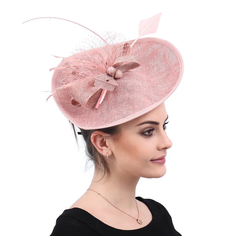 

Women Peach Color Kenducky Party Hats Ladies Fascinator Hair Accessories Women Elegant Veils Bridal Headwear Fashion Headdress