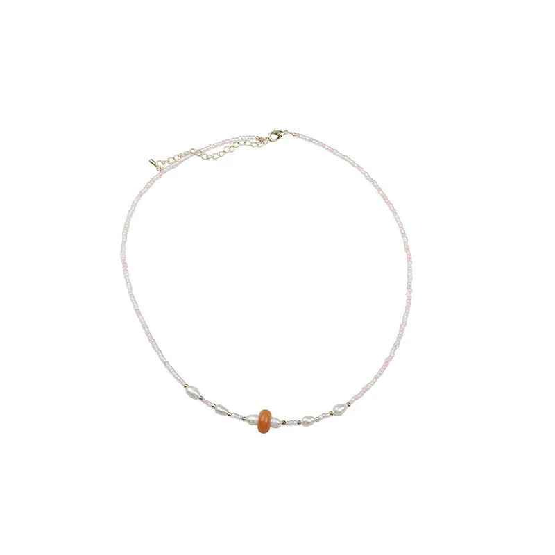 Japan and South Korea freshwater pearl yellow jade splicing millet bead necklace simple temperament versatile fresh niche