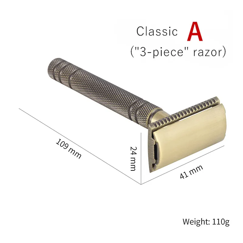 YINTAL Men's Bronze Classic Double-sided Manual Razor Long Handle Safety Razors Shaving Replaceable Classic Razors