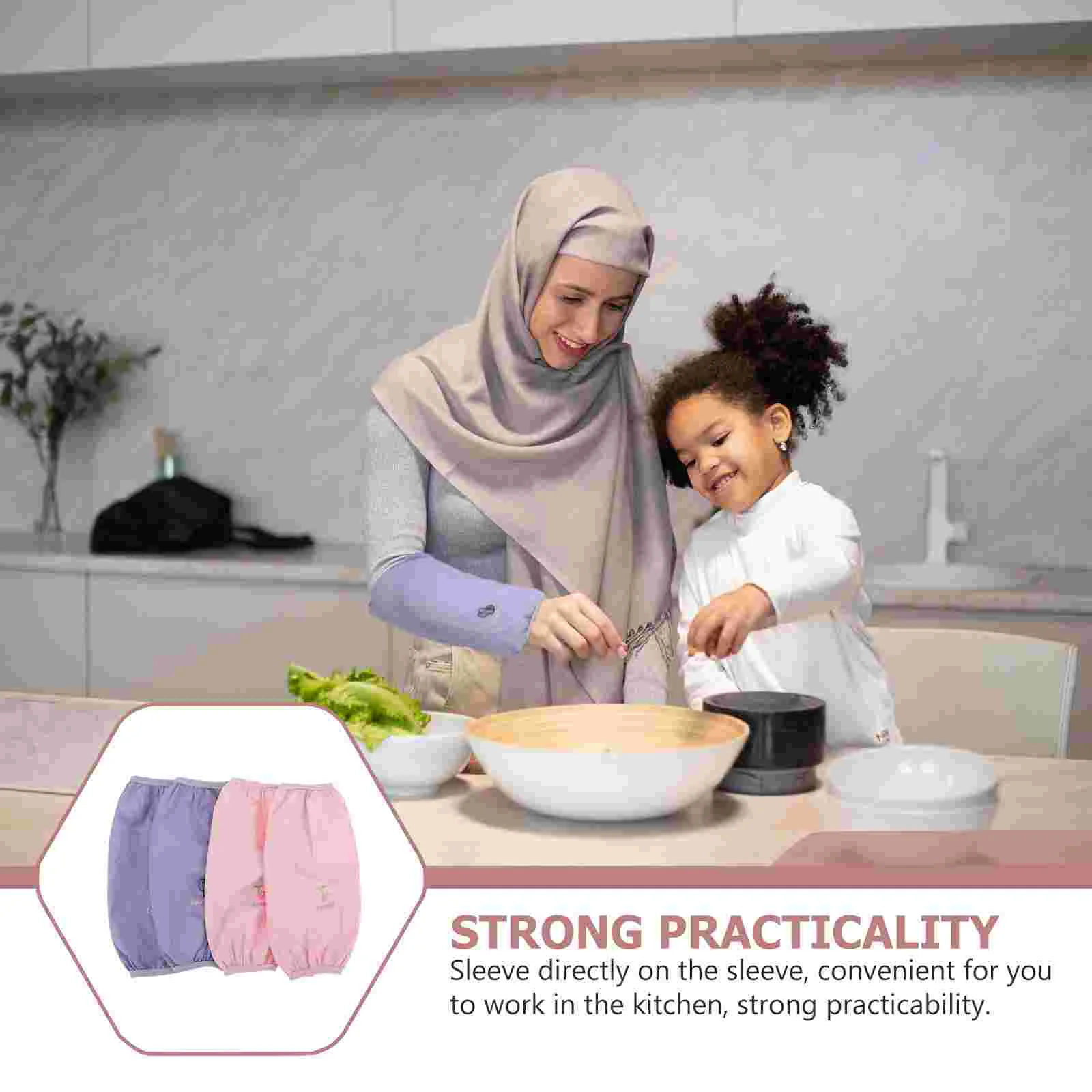 2 Pairs Sleeve Gloves for Cleaning Creative Sleeves General Hotel Kitchen Oil-proof Simple Polyester Family Toddler Cooking