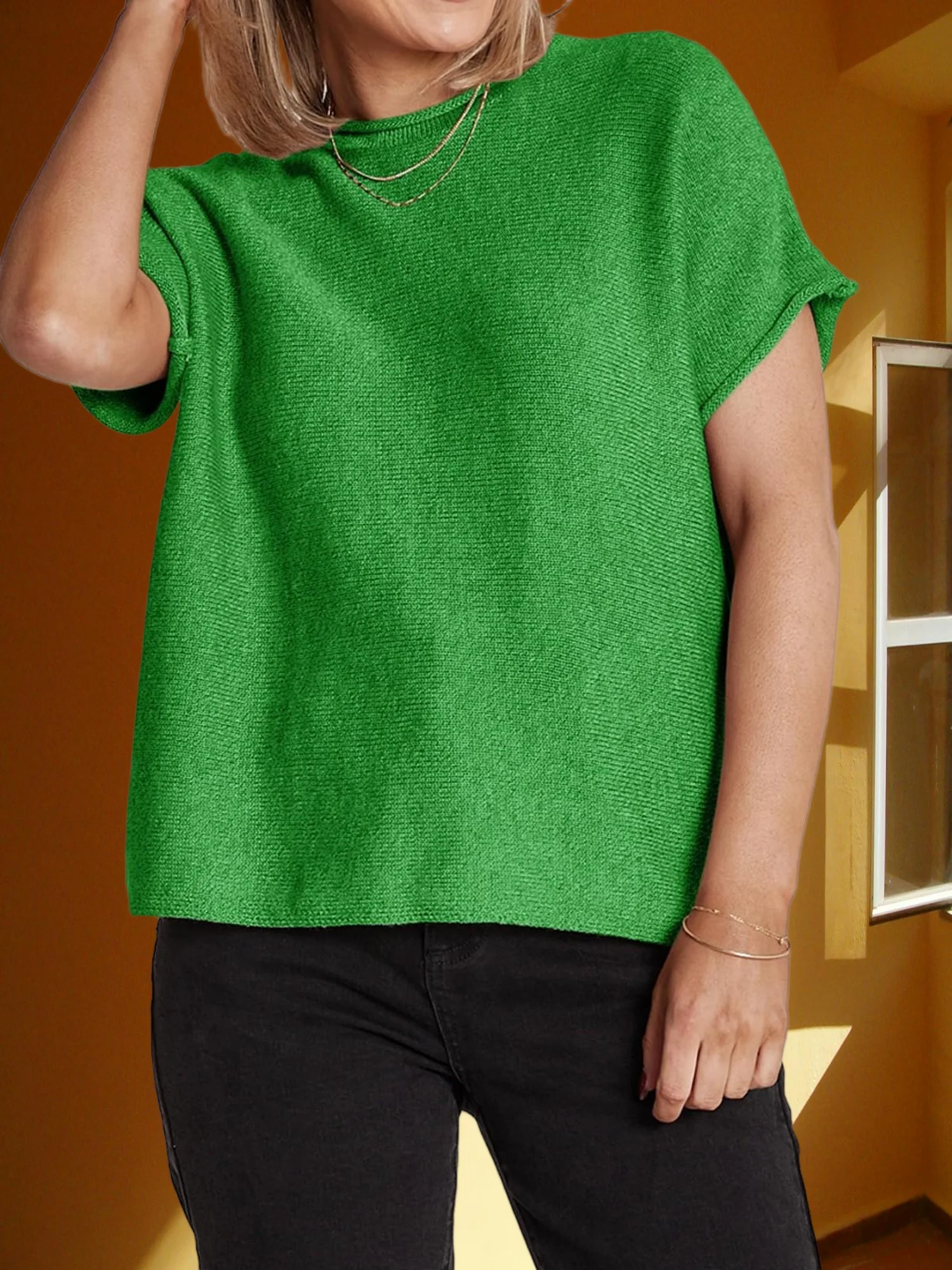 تي شيرت نسائي صيفي أساسي خفيف الوزن - أكمام قصيرة، رقبة مستديرة، قميص محبوك كاجوال فضفاض #1