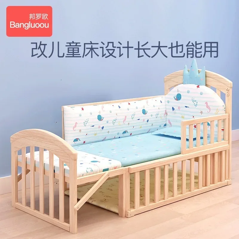 Solid Log Laca-Free Recém-nascido Bb Bed, Multi-funcional Móvel Cama Infantil, Splicing Queen Bed