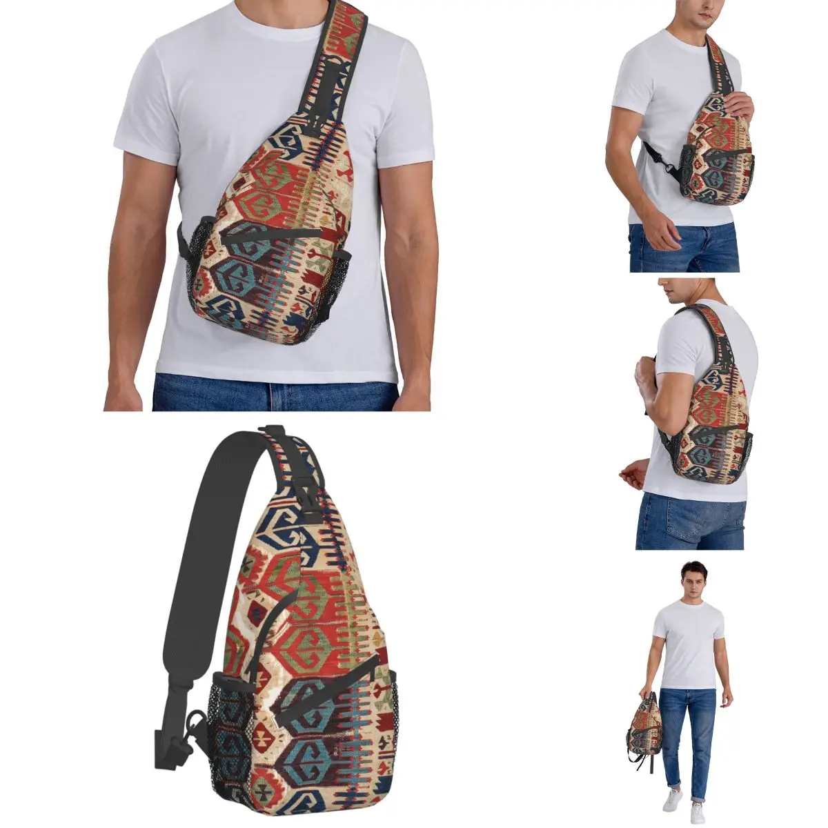 Tas selempang antik Turki Kilim tas dada tas bahu Boho antik ransel bahu Persia tas Hiking perjalanan tas berkemah