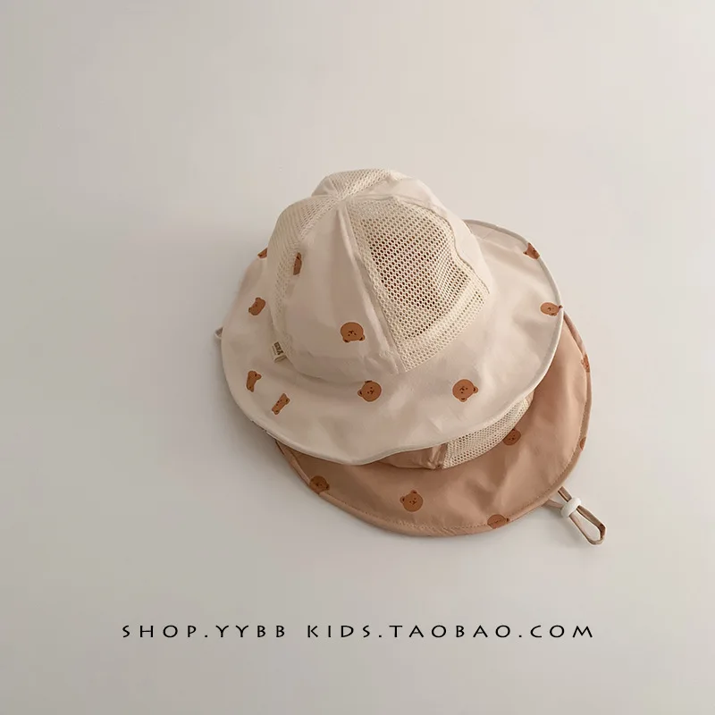 

Cute Bear Children's Hat Summer Breathable Mesh Big Brim-Proof Boys and Girls Travel Bucket Hat