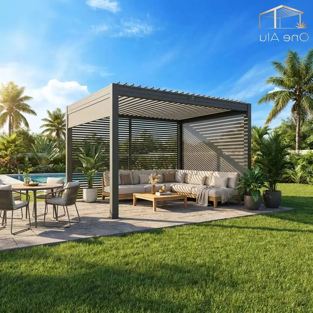 

10x10 FT Bioclimatic Aluminum Pergola Waterproof Manual Louver Roof Sunshade for Outdoor Patio Garden