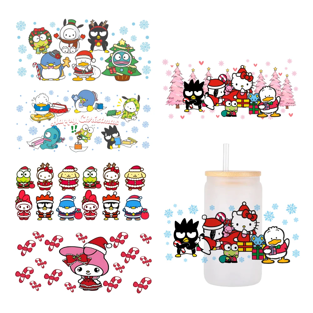 Sanrio Hello Kitty Christmas cartoon For Libbey 16oz Can Glass 3D Waterproof UV DTF Coffee Can Wrap Libbey Glass Wrap