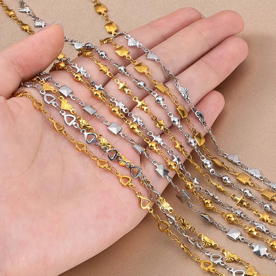 No Fade 1meter Stainless Steel Heart Star Ball Square Cable Necklace Chains Link Chain DIY Bracelet Jewelry Making Accessories