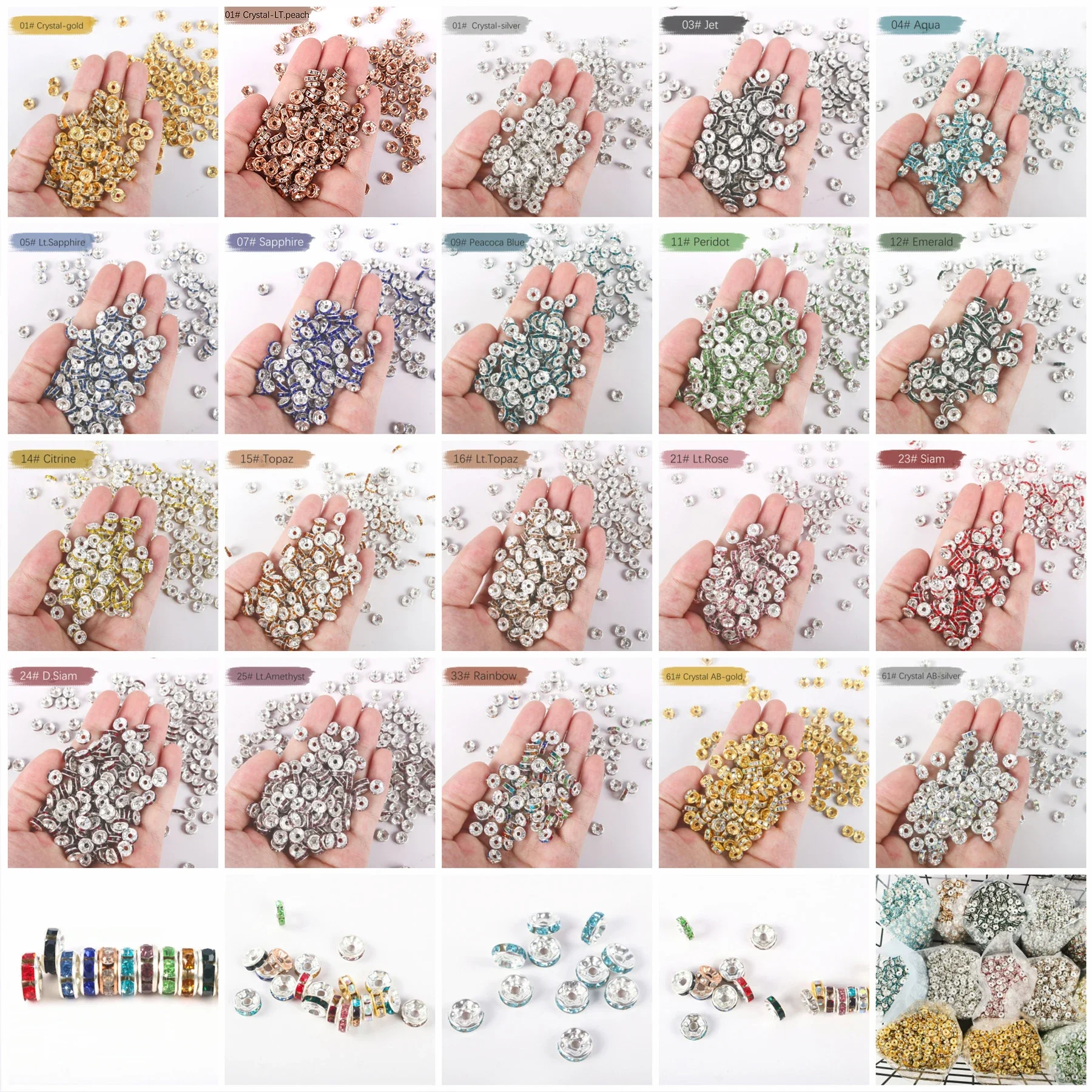 Rodada Rhinestone Spacer Beads, Contas De Vidro Cristal, Fazer Jóias, Colar, Pulseira, Pingente, 6mm-8mm, 50Pcs