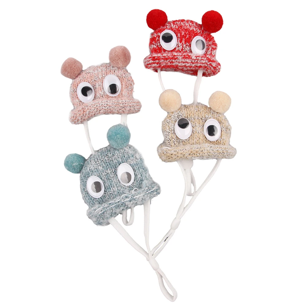 YOUZI 1PCS Pet Knitted Hat Cartoon Cute Big Eyes Funny Cap With Adjustable Elastic Band Hamsters Dutch Pigs Snakes Grooming Accs