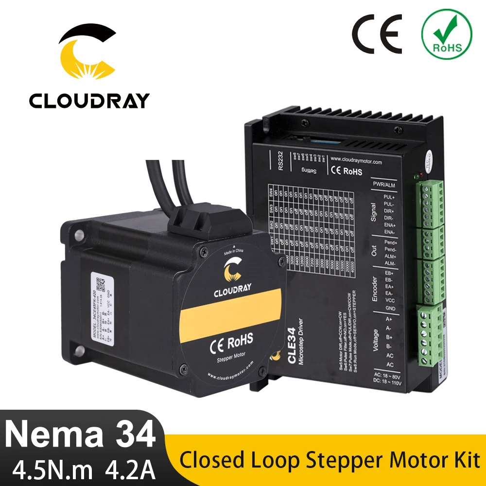 Cloudray Nema 34 Closed Loop Stepper Motor Driver Kit With Encoder 4.5N.m 4.2A+ VAC/VDC CLE34 For 3D Printer Cuttiing Machine