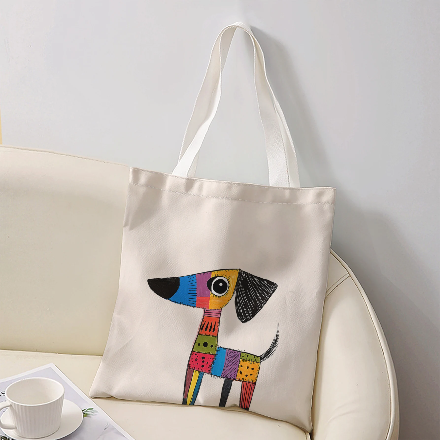 Color Patchwork Abstract Dachshund Dog Print Tote Bag Large Shoulder Handbag For Shopping Daily Commute