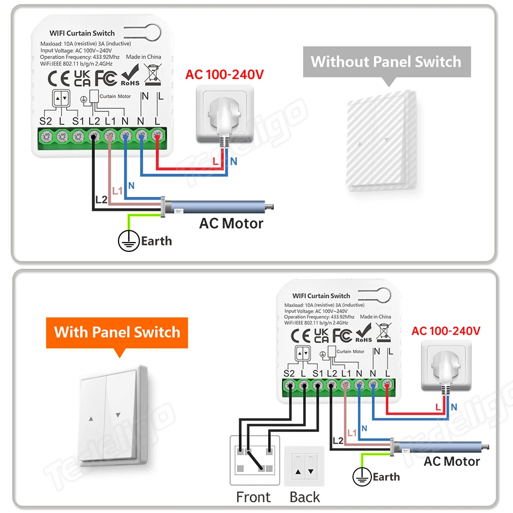 Tuya WiFi Smart Curtain Switch Roller Blinds Shutter Module 433MHz RF Remote Control Works With Alexa Google Home Assistant